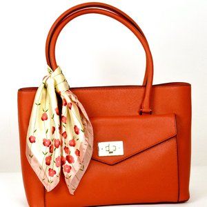 NWOT KATE SPADE LARGE ORANGE/ RED  SAFFIANO LEATHER TOTE HANDBAG